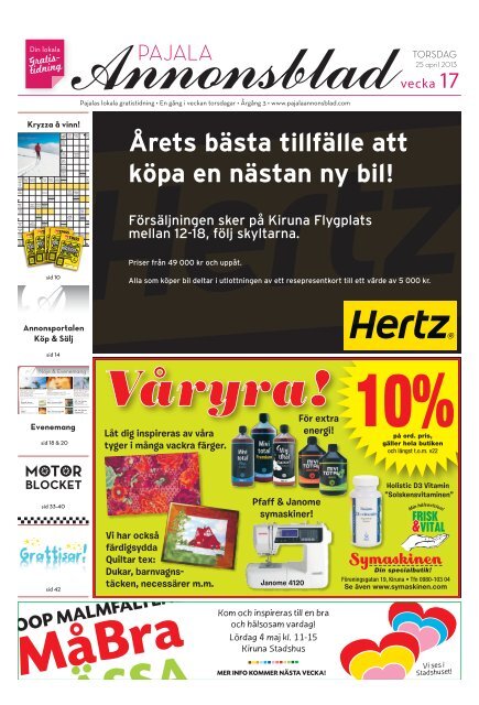 Kiruna Annonsblad vecka 17, torsdag 25 april 2013 sidan 1