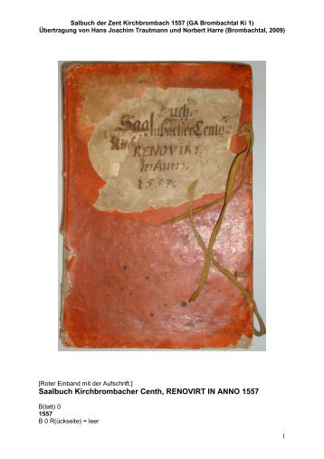 Salbuch der Zent Kirchbrombach 1557 - Brombachtal