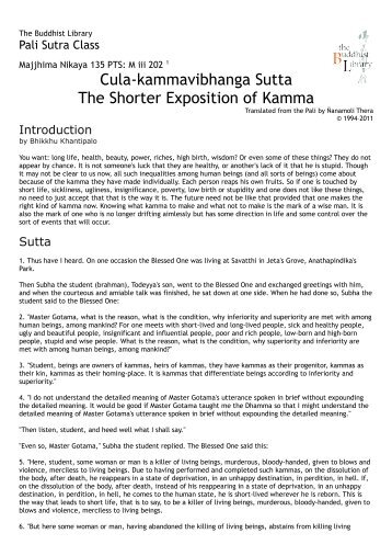 Cula-kammavibhanga Sutta The Shorter Exposition of Kamma