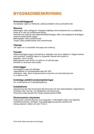 Byggnadsbeskrivning - Peab