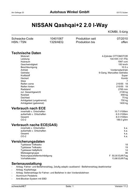 Nissan Qashqai 2 2 0 I Way Technische Daten Autohaus Winkel