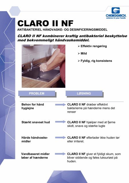 NC E Claro II NF TS - DK - NCH Europe Inc., Danmark