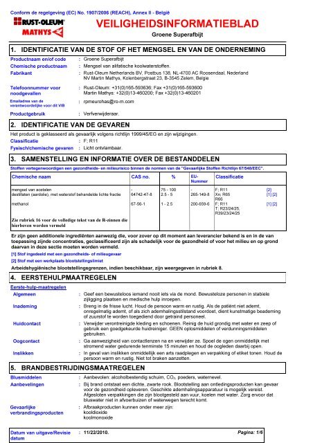 veiligheidsinformatieblad - Sparex