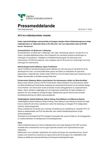 2012 års miljöstipendiater utsedda - Pressmeddelanden från Västra ...