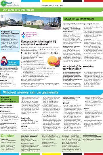 Gemeentenieuws 2 mei 2012 - Gemeente Bunnik