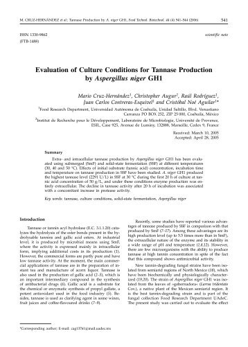 Evaluation of Culture Conditions for Tannase Production by ...