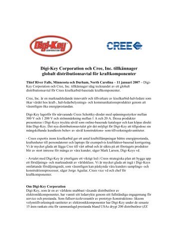 Digi-Key Corporation och Cree, Inc. tillkännager globalt ...