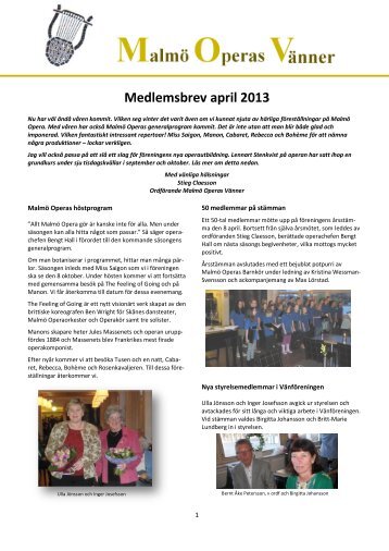 Medlemsbrev april 2013 - Malmö Opera