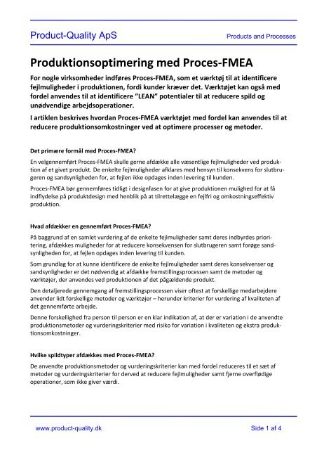 Produktionsoptimering med Proces-FMEA - Product-quality.dk