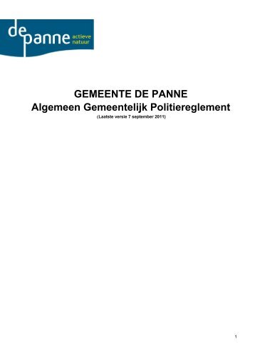 GEMEENTE DE PANNE Algemeen Gemeentelijk Politiereglement