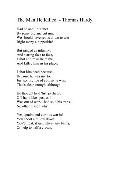 The Man He Killed - Thomas Hardy. - South Axholme