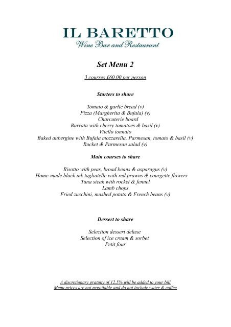 Set Menu 1 - Il Baretto