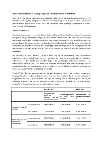 Nieuwe pensioenbonus en regeling toegelaten arbeid verschenen ...