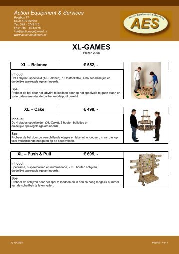 Infosheet - XL-Games - Action Equipment & Services