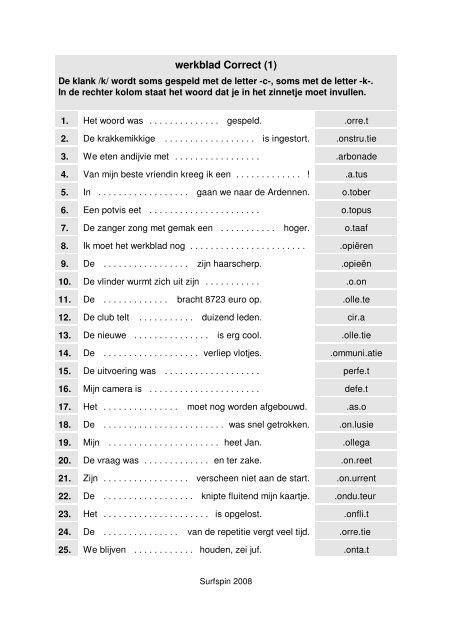 werkblad Correct (1) - Surfspin