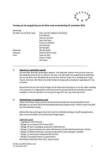 Verslag vergadering 22 november 2012 - Permar