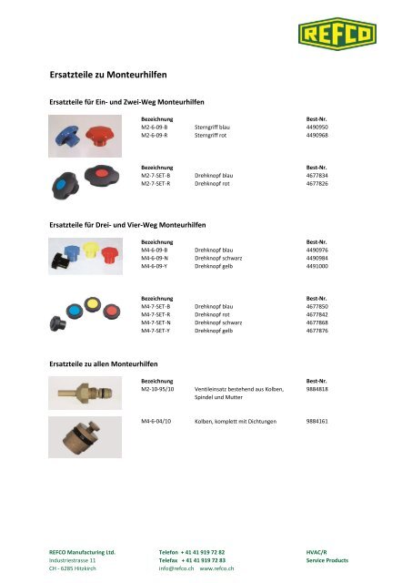 Ersatzteile zu Monteurhilfen - Refco Manufacturing Ltd.