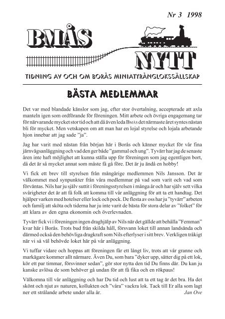 BMÅS-NYTT Nr 3 År 1998 - Borås Miniatyrånglokssällskap