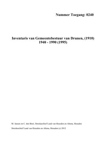 0240 Inventaris van Gemeentebestuur van Drunen - Streekarchief ...