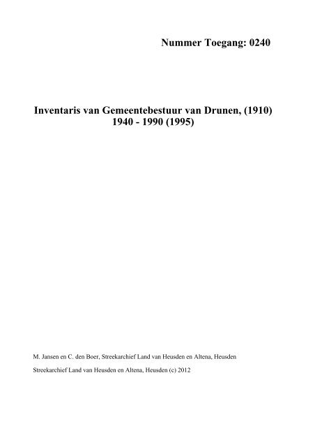 0240 Inventaris van Gemeentebestuur van Drunen - Streekarchief ...