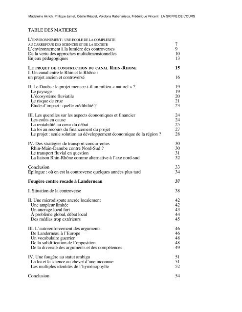 Table des matières