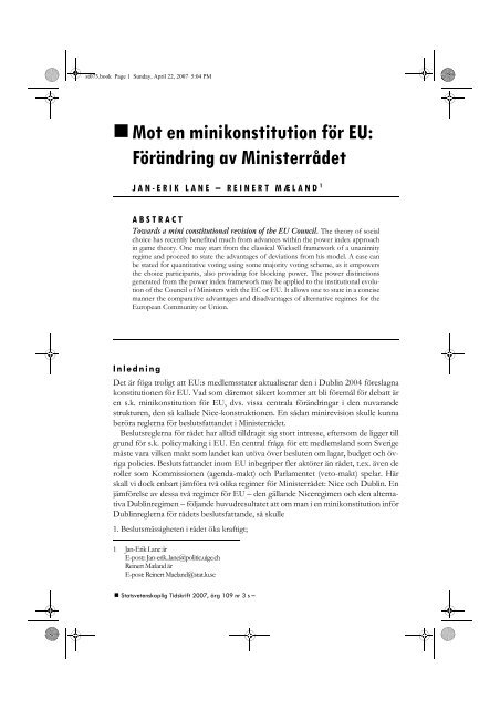 Hela nummer 2007/3 (PDF, 2429 kb) - Statsvetenskaplig tidskrift