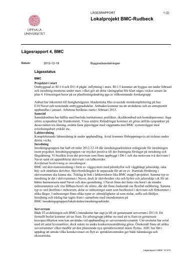 Lägesrapport BMC 4 121219 - Uppsala universitet