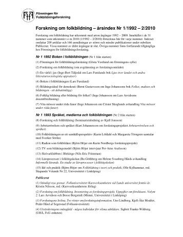 Forskning om folkbildning – årsindex Nr 1/1992 – 2/2010