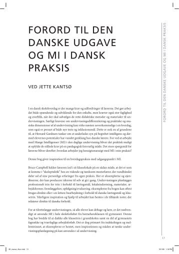 FORORD TIL DEN DANSKE UDGAVE OG MI I DANSK PRAKSIS