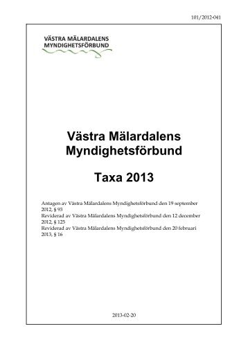 VMMFs Taxa 2013 - Arboga kommun