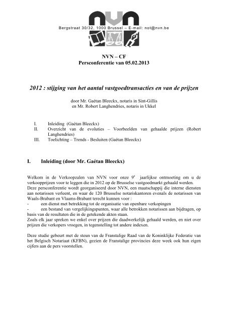 Brusselse vastgoedprijzen 2012 (PDF 522.1 KB) - Notaris.be