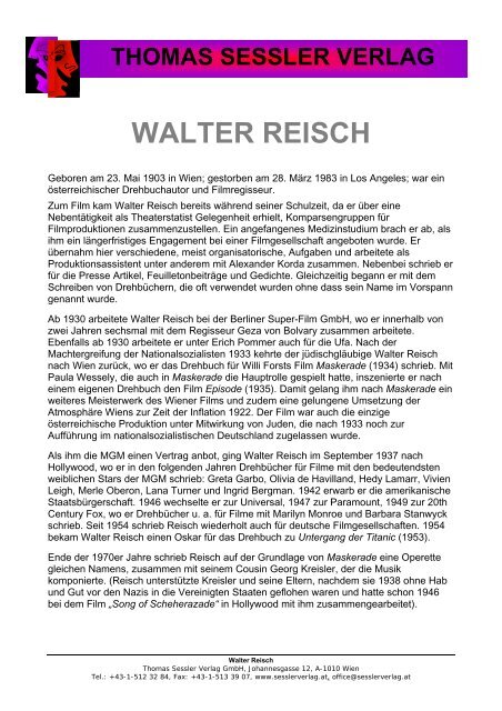 WALTER REISCH - Thomas-Sessler-Verlag