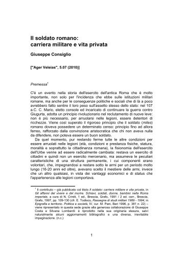 Il soldato romano: carriera militare e vita privata - ager veleias