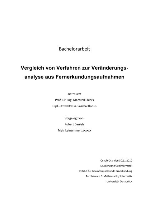 Bachelorarbeit Vergleich von Verfahren zur Veränderungs- analyse ...