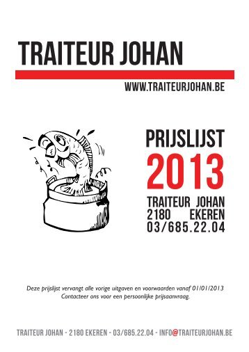 Traiteur Johan prijslijst 2013