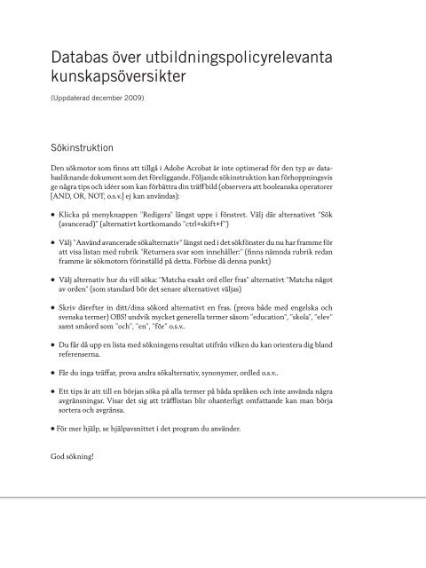 Kartlaggning Av Utbildningspolicyrelevanta Regeringen