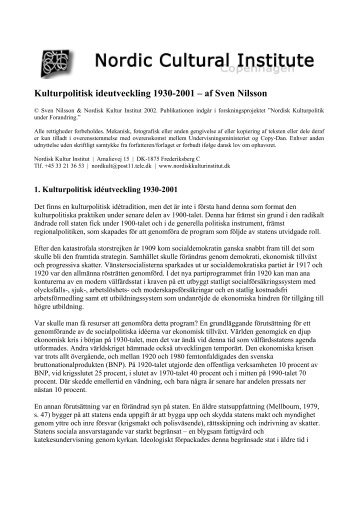 Kulturpolitisk ideutveckling 1930-2001 – af Sven Nilsson