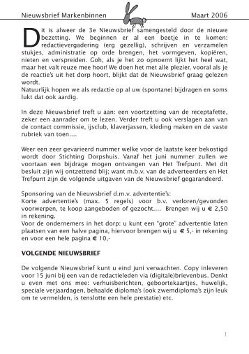 Nieuwsbrief Markenbinnen Maart 2006