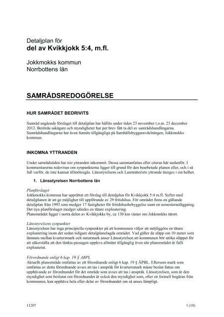 Samrådsredogörelse - Jokkmokks kommun