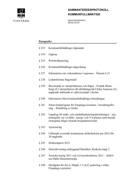 SAMMANTRÄDESPROTOKOLL KOMMUNFULLMÄKTIGE ...