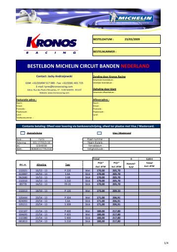Bestelbon Michelin track Kronos 09 vdef20309 - Kronos Racing