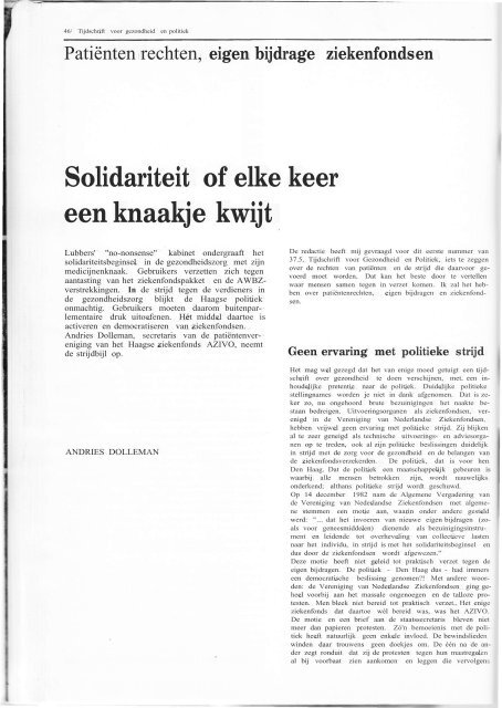 Tijdschrift Gezondheid en Politiek jaargang 1983 nr 1