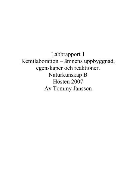 Labbrapport 1 - Tommy Jansson