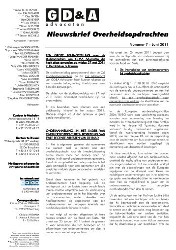 Nieuwsbrief overheidsopdrachten nr. 7 - juni 2011 - GD&A-advocaten