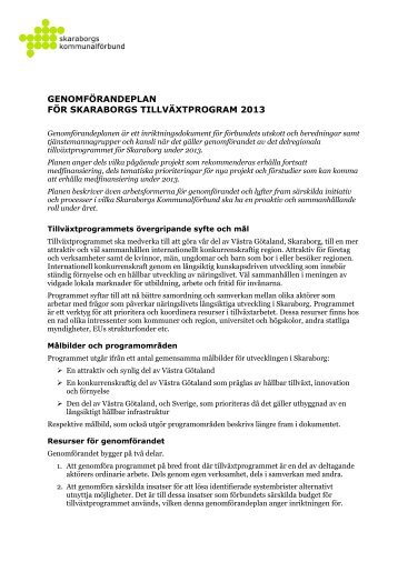 Genomförandeplan 2013 - Skaraborgs Kommunalförbund