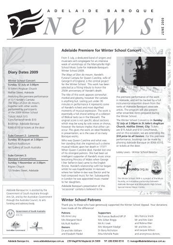 Jun 2009 Newsletter - Adelaide Baroque