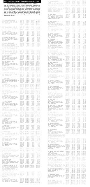2012 FORECLOSURE LIST ISSUED BY LINCOLN COUNTY The tax