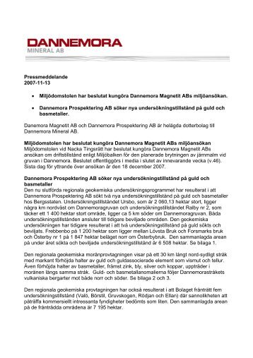 Pressmeddelande (PDF) - Dannemora Mineral AB