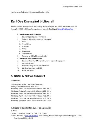 last ned pdf - Karl Ove Knausgård bibliografi