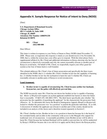 Appendix H. Sample Response for Notice of Intent to Deny (NOID)